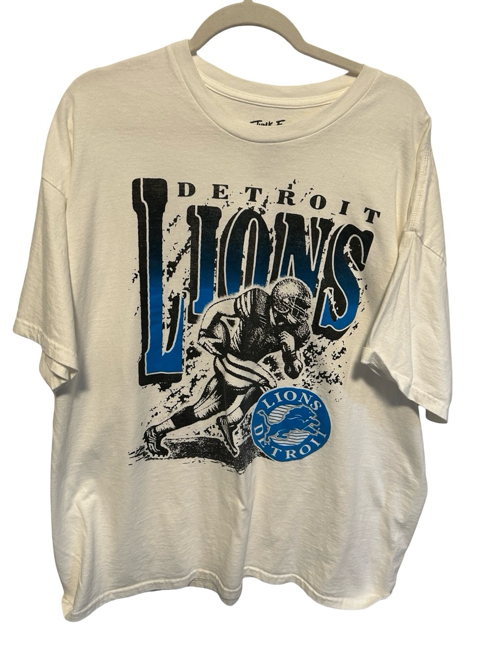 Junk Food Clothing White Detroit Lions Graphic Tee with Blue & Black Print